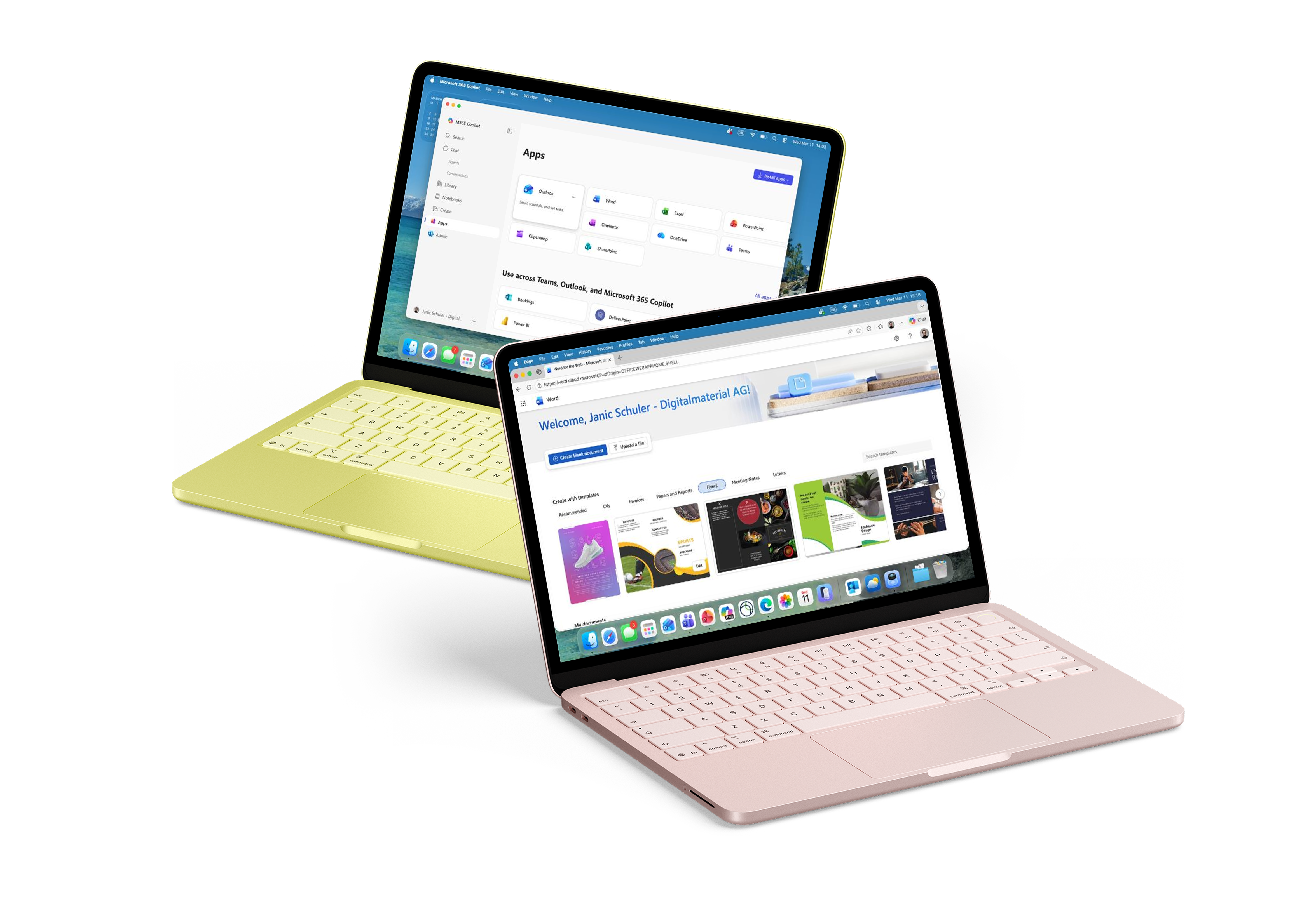 Mac Book Neo mockup citrus rose left right